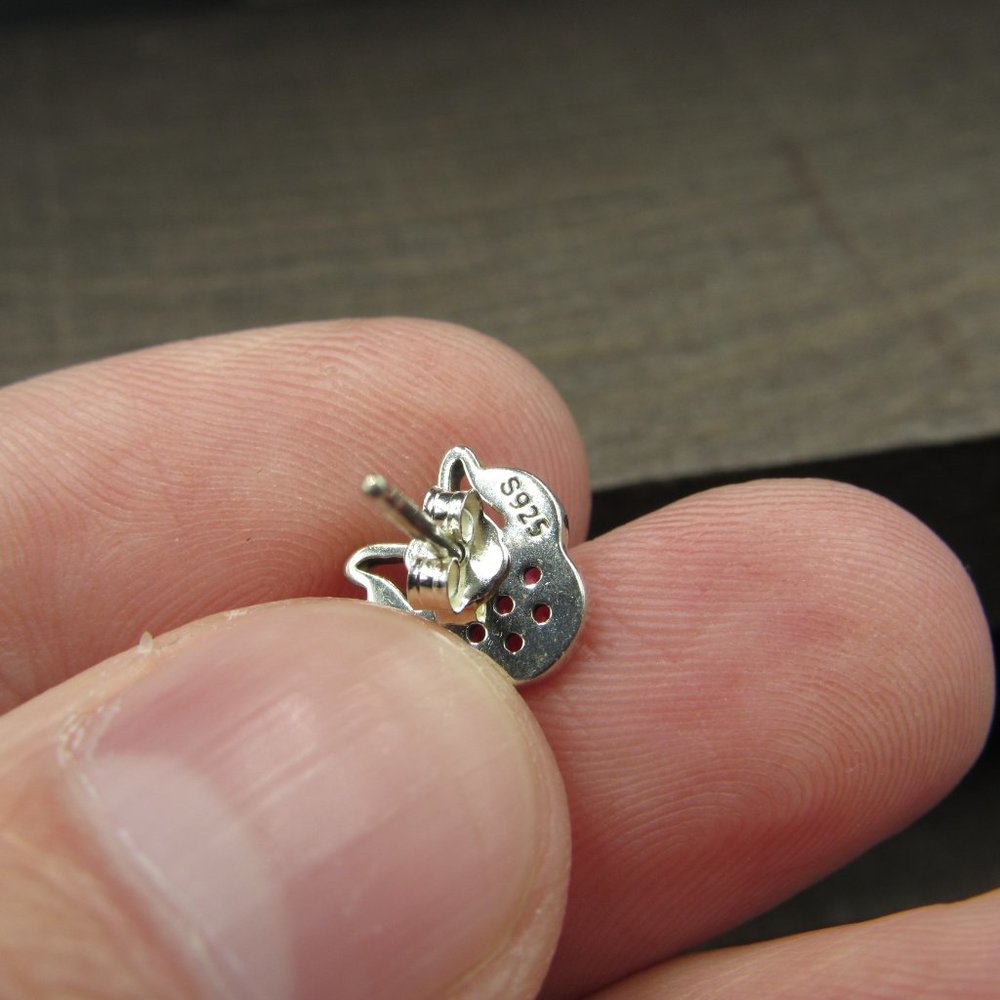 Sterling Silver Red Ruby Bow Face Stud Earrings V… - image 5